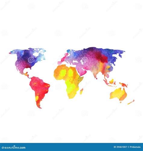 Carte Du Monde Peinte Avec Des Aquarelles Carte Peinte Du Monde Dessus