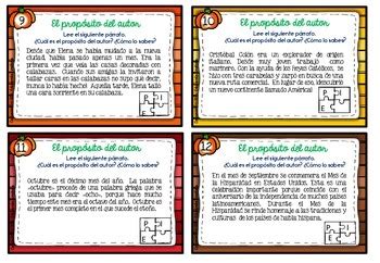 Spanish Author S Purpose Task Cards Fall Edition El Prop Sito Del Autor