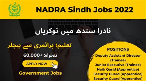 NADRA Sindh Jobs Trainee Junior Executives Assistant Directors