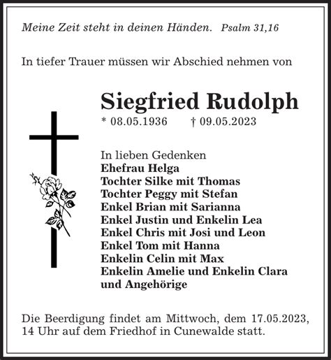 Siegfried Rudolph Traueranzeige Sächsische Zeitung