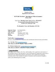 Ecn S Course Outline Pdf Faculty Of Arts Department Of Economics