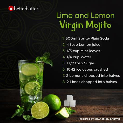 Lime And Lemon Virgin Mojito Recipe By Ritu Sharma At Betterbutter