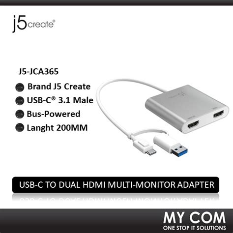 J5 Create Usb C To Dual Hdmi Multi Monitor Adapter J5 Jca365 Mycom