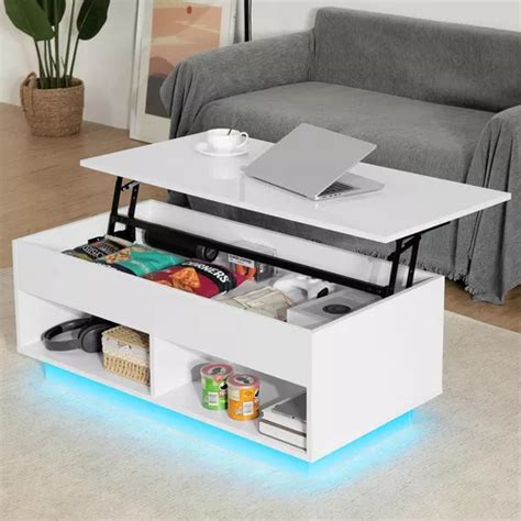 Mesa De Centro Elevable Con Almacenamiento Oculto Blanca MercadoLibre