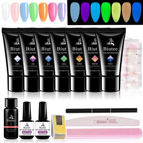 Biutee Glow In Dark Polygel Nail Kit 7 Color Acrylic Builder Set For