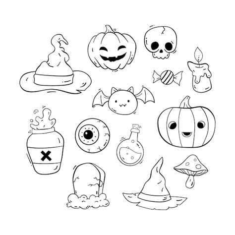 Colección De Elementos De Halloween Dibujados A Mano Vector Premium