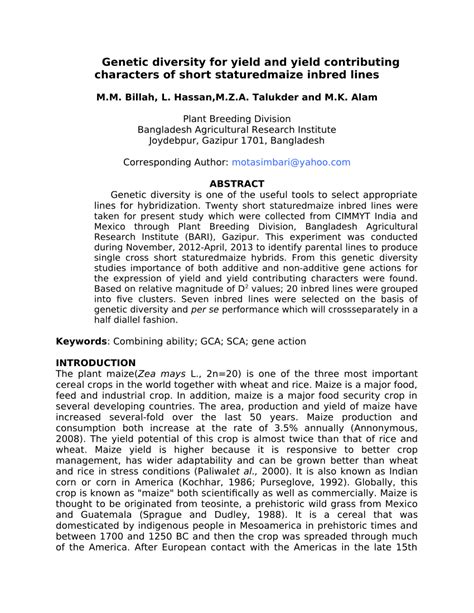 Pdf Combining Ability And Heterosis Study For Grain Yield And Yield