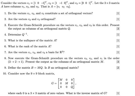 Solved Consider The Vectors V1 [10−1]t V2 [1−10]t And