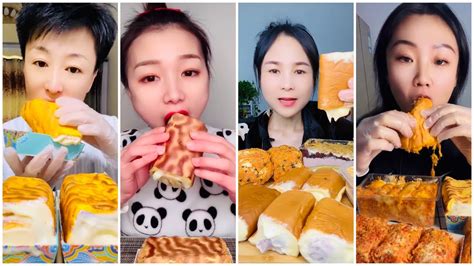 Asmr Mukbang Big Bites Eating Jambon Cake And Tiger Skin Roll Bread