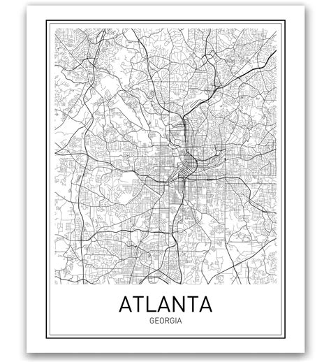 Atlanta Poster Map Of Atlanta Map City Map Posters Modern