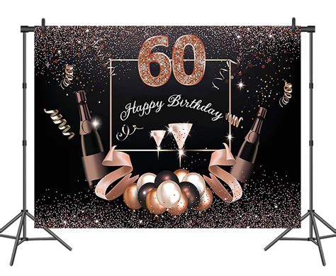 Buy 7x5ft Black Rose Gold Happy 60th Birthday Backdrop Champagne Glass Glitter Birthday