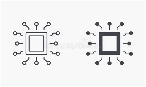 Cpu Silhouette And Line Icon Set Central Processing Unit Electronic Circuit Symbol Collection