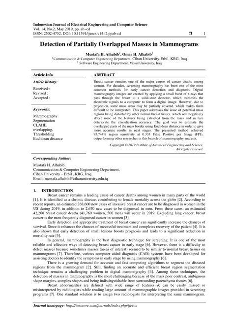 Pdf Detection Of Partially Overlapped Masses In Mammograms