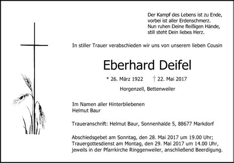 Traueranzeigen Von Eberhard Deifel Schwaebische De Trauerportal