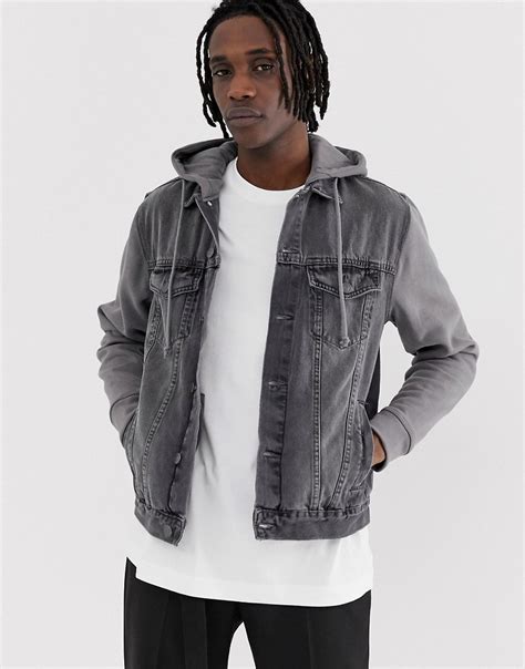 New Look Denim Jacket With Jersey Sleeves In Gray Wash Modesens