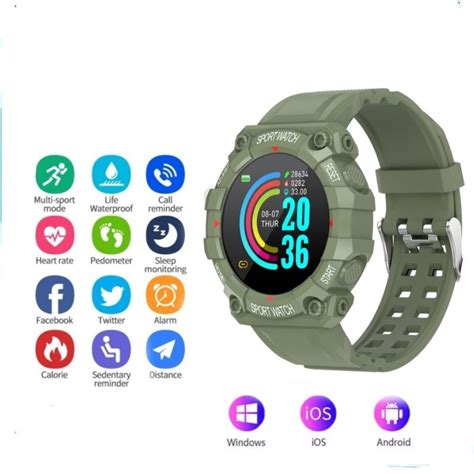 Smartwatch Fd68 Reloj Inteligente Verde Militar Pantalla Redonda Tactil