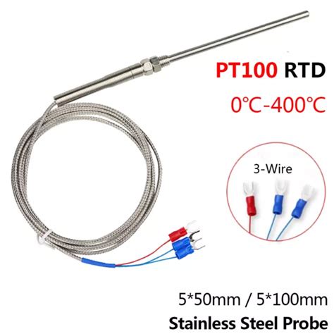 Pt100 Rtd Capteur De Température Thermomètre à Résistance 3 Fils 400°c 550100 Mm Sonde Eur 5