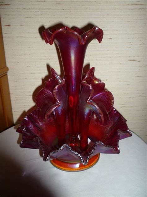 Fenton Epergne 5 Part Red Stretch Glass Glass Art Fenton Glass