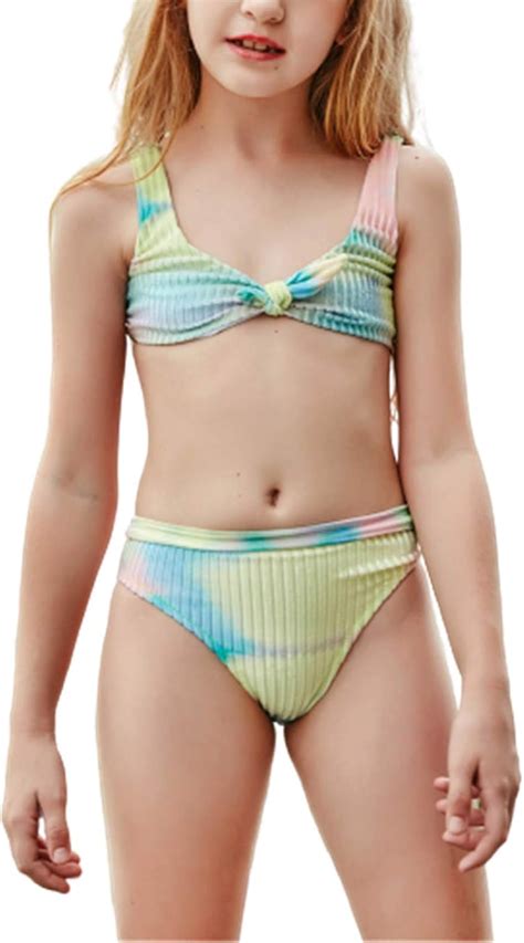 ACWERT MäDchen Bustier Bikini Set Badehose niedlicher Druck Zwei Set Fliegenfarbe Bikini Urlaub