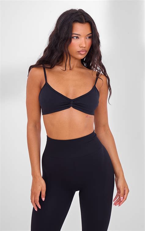 Plt Sport Black Seamless Twist Front Sports Bra Activewear Prettylittlething