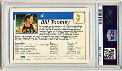 1991 Impel US Olympic Cards Bill Toomey Decathalon Auto 4 PSA DNA