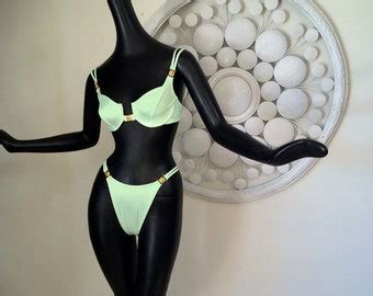 3 Pieces Vintage 80s Bikini Top Brazilian High Cut Bottom Thong 1980s Ritchie Miami