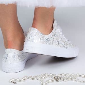 Silver Sequin Converse Trainers, Sequin Sneakers Shоs for Bride, Sequin Trainers, Sequin Tennis ...