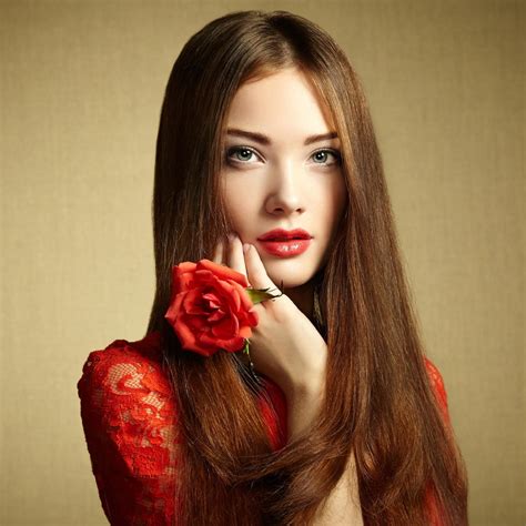 Brunette Women Model Red Lipstick Long Hair Straight Hair Irina Popova