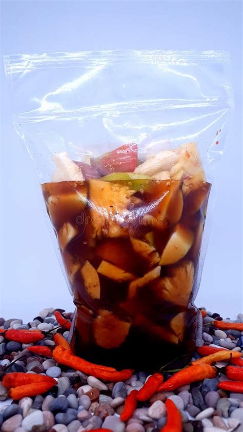 spicy indonesian fruit salad asinan buah  takeaway stock image