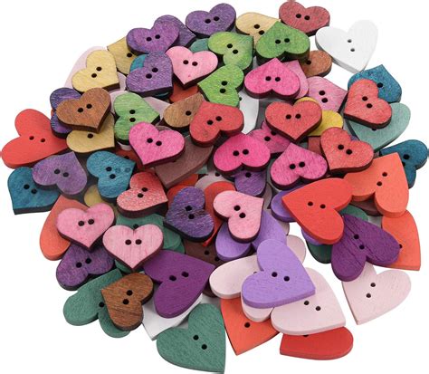 Amazon RDEXP 100PCS Wooden Buttons Heart Shaped Natural Wooden