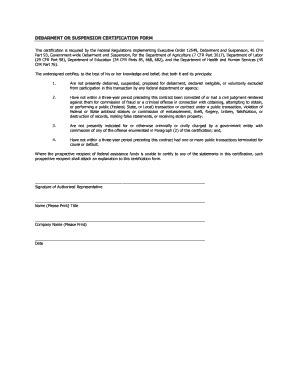 Fillable Online Debarment Or Suspension Certification Form Fax Email