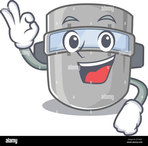 Welding Mask Mascot Design Style Showing Okay Gesture Finger Stock