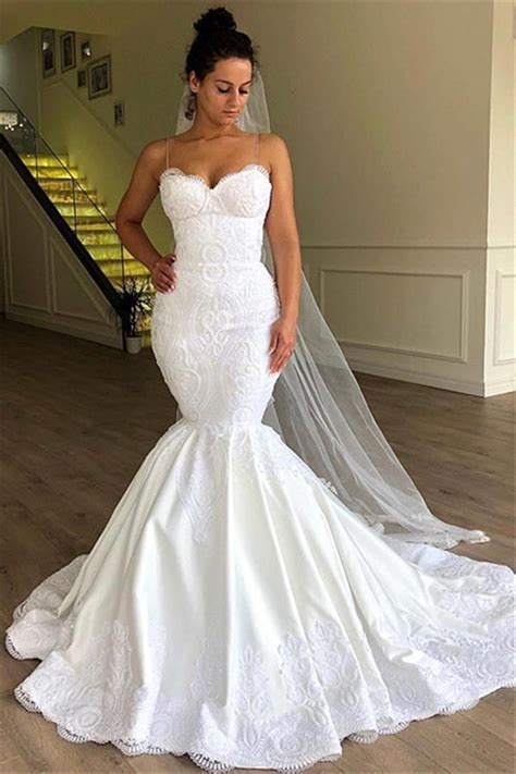 Elegant Plus Size Spaghetti Straps Lace Mermaid Wedding Dresses