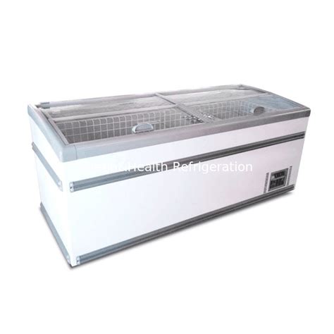 Commercial Island Glass Top Sliding Door Supermarket Chest Freezer