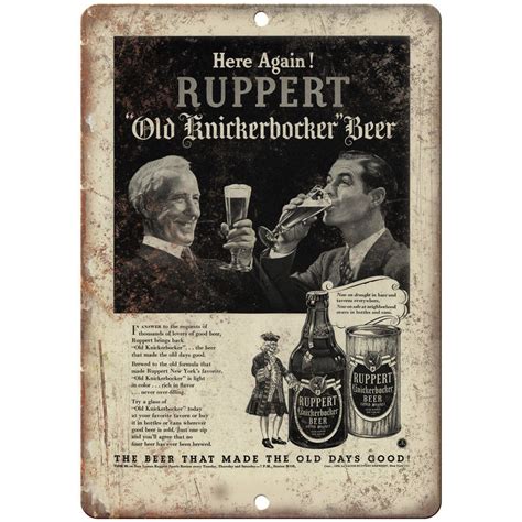 Ruppert Old Knickerbocker Beer Vintage Ad 10 X 7 Reproduction Metal