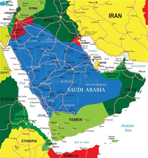 Mapa Político De Arábia Saudita Ilustração do Vetor Ilustração de