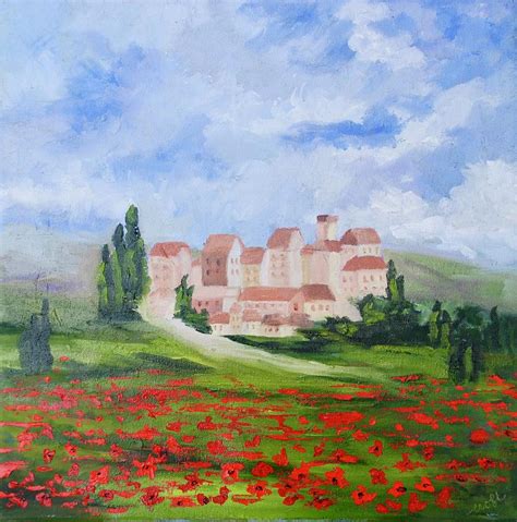 Tuscan Village With Poppy Field Painting By Rebecca Croft Fine Art