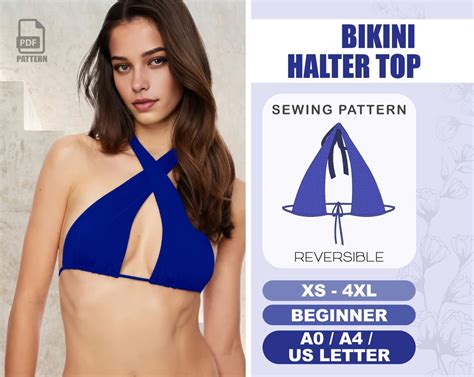 Bikini Sewing Pattern Swimsuit Beginner Pattern Halter Top Pattern Pdf Bikini Sewing Pattern