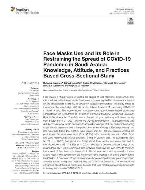 PDF Face Masks Use And Its Role In Restraining The Spread Of COVID 19