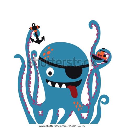 Giant Pirate Octopus Cartoon Vector Illustration Stock Vector Royalty