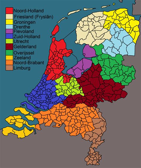 All The Counties Gemeenten Of The Netherlands With Colour According