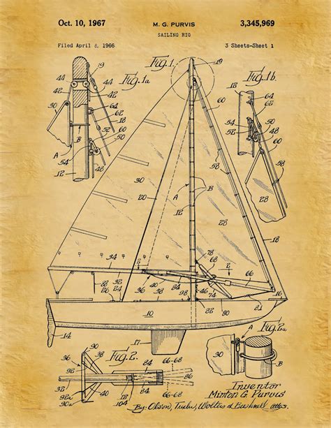 1967 Sailing Rig Patent Print Sailboat Poster SailBoat Decor