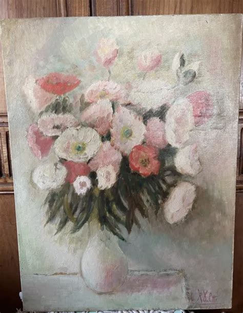 TABLEAU ANCIEN SIGNÉ Bouquet De Roses Dans Un Vase XXe Sur Toile EUR