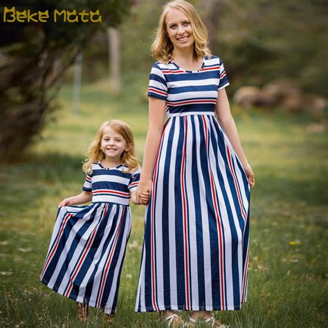 Mother Daughter Dresses Summer 2018 Casual Striped Matching Mommy And