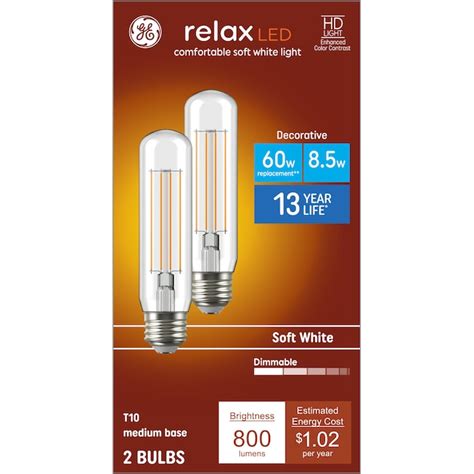 Ge 60 Watt Eq T10 Soft White Medium Base E 26 Dimmable Led Light Bulb 2 Pack In The