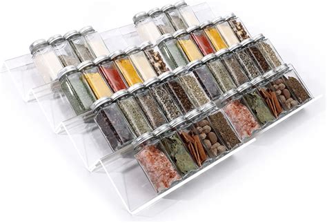 MIUKAA Clear Acrylic Spice Drawer Organizer 4 Tier 2 Set Expandable