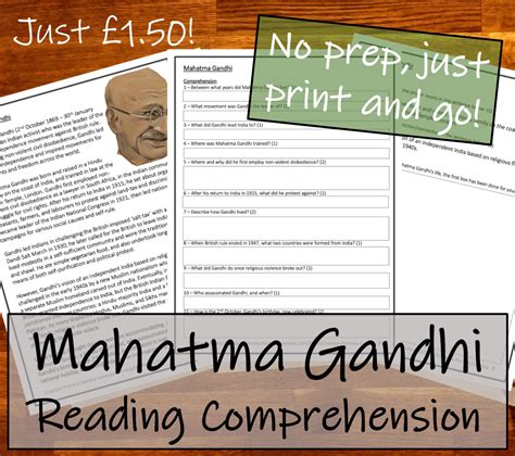 Uks2 History Mahatma Gandhi Reading Comprehension Activity Teaching