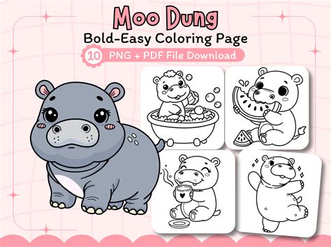 Moo Deng Coloring Pages Bold And Easy Graphic By Mimoshi Design