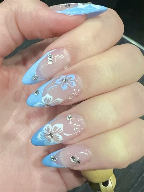 Blue Hawaiian Nails In 2024 Summer Acrylic Nails Hawaiian Nails