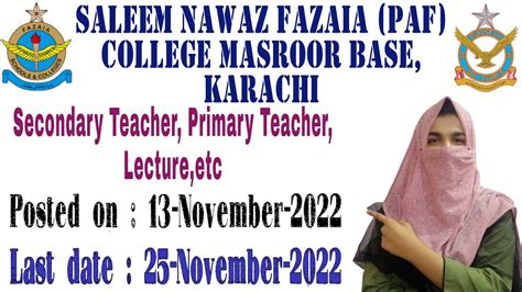 Saleem Nawaz Fazaia Paf College Jobs Paf Base Masroor Karachi Jobs